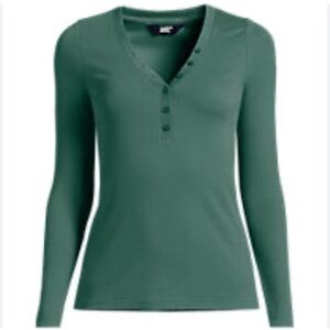 ⚡️Lands End Long-Sleeve V-Neck Button Henley Top - Green